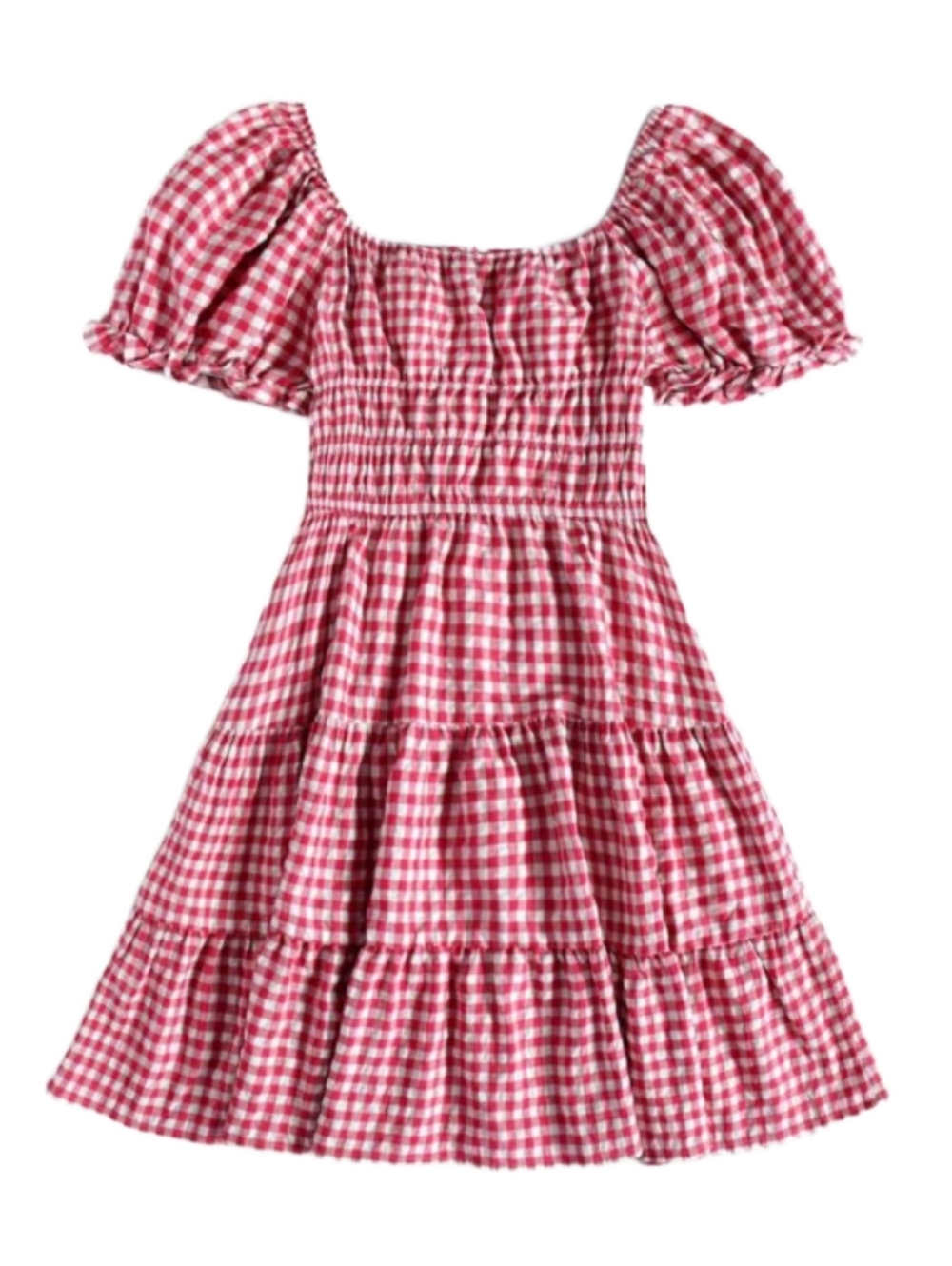 COTTAGECORE RED WHITE GINGHAM SMOCKED MINI DRESS SIZE SMALL/ MEDIUM - Picture 3 of 8